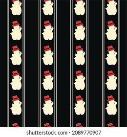 Patrón de Navidad rayado para tarjetas de felicitación, papel de envoltura. Patrón sin foco con muñecos de nieve al estilo de dibujos animados planos. Ilustración del vector