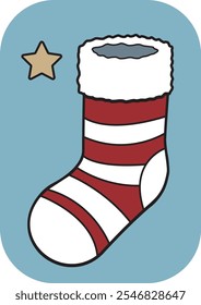 Striped Christmas stocking illustration in red and white on a soft vintage background. Perfect for festive and holiday-inspired designs.