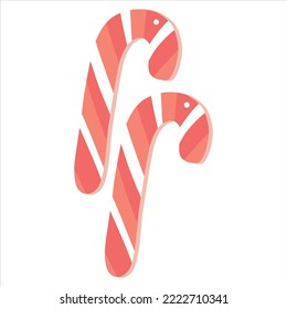 Striped christmass candy cane on white background. Vector decoration candycane.