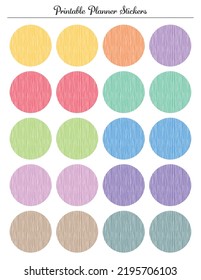 Striped circle stickers labels tags. Colored printable sheet for monthly planner.