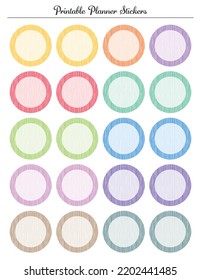 Striped circle stickers labels tags. Colored printable sheet for monthly planner.