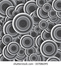 Striped circles, black and white, vector art background, design wallpaper