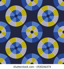 Círculos a rayas. El polka tiene un patrón impecable. Mosaico de figuras étnicas. Textura con patrones. Fondo geométrico. Ilustración vectorial para diseño web o impresión.