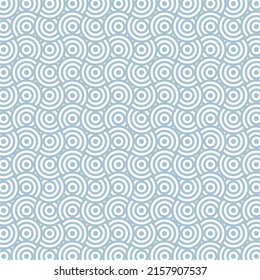 Striped Circles Seamless Pattern in Light Blue and White colors. Tileable vector background