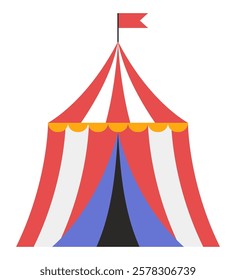 Striped circus tent flat vector icon isolated on white background.