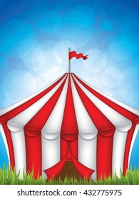 Striped circus tent on grass. Vector