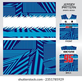 striped clip art blue pattern design, illustration, textile background for sports t-shirt, football jersey shirt mockup for football club. consistent front view