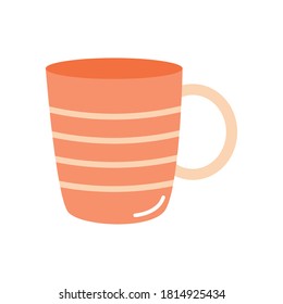 striped coffee mug icon over white background, flat style, vector illustration