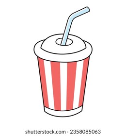 Tubo de papel de refresco de cola a rayas con ilustración vectorial aislada de paja
