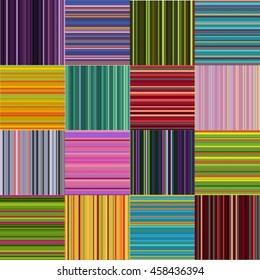 Striped colored bright mosaic patterns set.