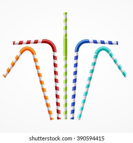 Striped Colorful Drinking Straws Set. Vector illustration