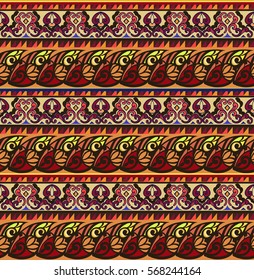 Striped colorful ethnic seamless ornament. Floral wallpaper. Decorative ornament for fabric, textile, wrapping paper. 