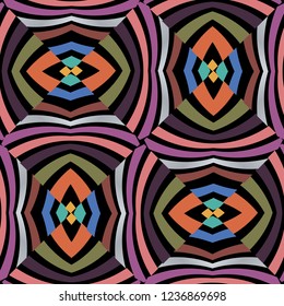 Striped colorful geometric vector seamless pattern. Ethnic style abstract modern background. Tribal repeat ornamental backdrop. Patterned decorative design. Geometry ornament with multicolor stripes.