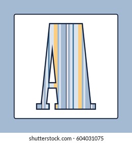Striped colorful letter A isolated on white background. Elements for kids cards or alphabets in vintage or retro style.