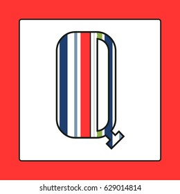 Striped colorful letter Q isolated on white background. Elements for kids cards or alphabets in vintage or retro style.