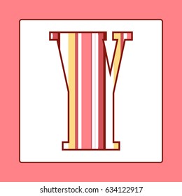 Striped colorful letter Y isolated on white background. Elements for kids cards or alphabets in vintage or retro style.