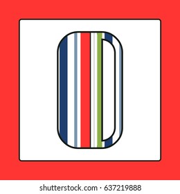Striped colorful number O isolated on white background. Elements for kids cards or alphabets in vintage or retro style.