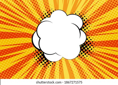 Striped colorful rays background and speech bubbles. Pop art creative concept colorful comics book magazine cover. Cartoon halftone retro pattern. Abstract template design, empty bubble.