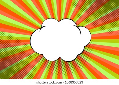 Striped colorful rays background and speech bubbles. Pop art creative concept colorful comics book magazine cover. Cartoon halftone retro pattern. Abstract template design, empty bubble.