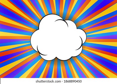 Striped colorful rays background and speech bubbles. Pop art creative concept colorful comics book magazine cover. Cartoon halftone retro pattern. Abstract template design, empty bubble.