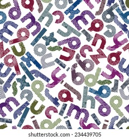 Striped colorful seamless pattern, rounded lowercase letters.