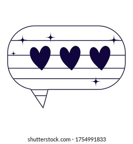 striped communication bubble with hearts design of love passion and romantic theme Vector illustration