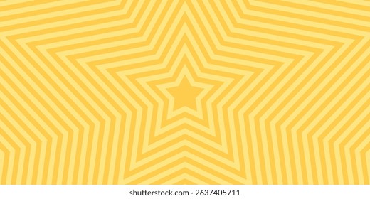 Striped concentric star pattern in bright yellow tones, geometric and radiating optical background design, abstract and decorative visual for celebration, joy, or creative projects.