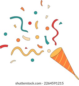 Rastreador de conos rayado con confeti volador. Ilustración vectorial de gafas