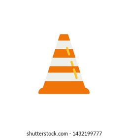 Striped construction cone flat icon, vector sign, Safety cone colorful pictogram isolated on white. Symbol, logo illustration. Flat style design