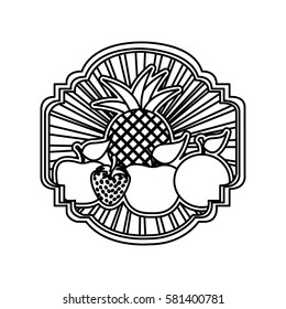 striped contour decorative heraldic frame with still life fruits vector illustration