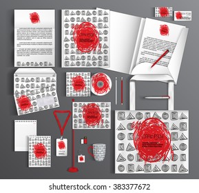 Striped corporate identity template design with doodles wavy lines. Business set stationery.