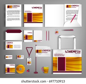 Striped corporate identity template design with colorful lines. Business set stationery.