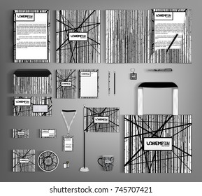 Striped corporate identity template design with modern abstract lines. Business set stationery.