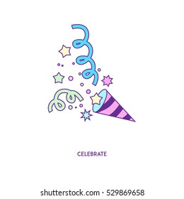 Striped cracker with blue and green confetti  stars