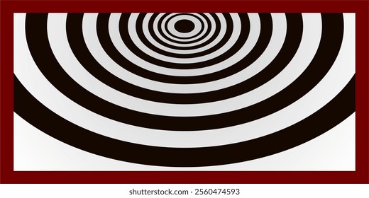 Striped crater lines on white background. Black stripes design on modern circular geometric shape, Vector illustration. Graphic optical illusion.