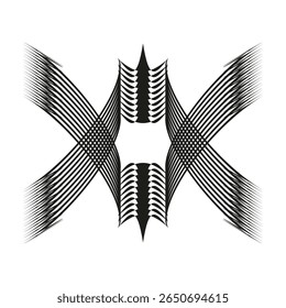 Striped cross icon. Winged lattice pattern. Geometric mesh Vector. Monochrome abstract symmetry.