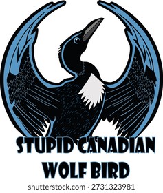 Striped crow with wings in the shape of a circle. Stupid Canadian Wolf Bird Rebel Loon (Blue)