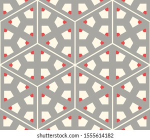 Striped cube, hexagon, triangle, rhombus seamless pattern. Linear geometric background. Vector illustration.      