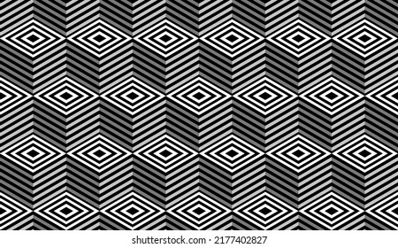 Striped cubes seamless pattern vector. Op art vector illustration.