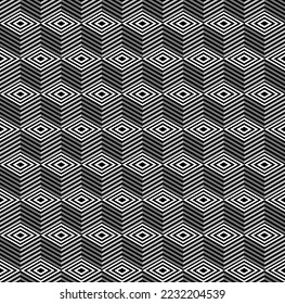 Striped cubes seamless pattern vector. Op art vector illustration.