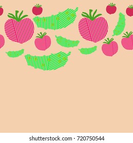 Striped cucumber, tomato seamless  pattern. Hand drawn.
