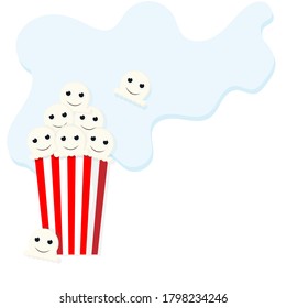 Striped cup. Light hand drawn happy emoticons. Popcorn vector
