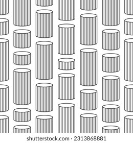 Striped cylinders seamless pattern. Stylish pattern design. Geometric shapes pattern. Vector seamless geometric black and white background.