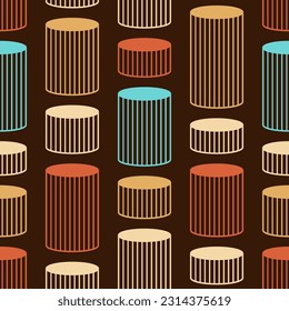 Striped cylinders seamless pattern. Stylish pattern design. Geometric shapes pattern. Vector seamless geometric color background.