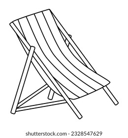 Icono de cubierta rayada o silla de playa, contorno vectorial plano estilo doodle para niños libro de coloración