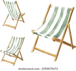 Striped Deck Chair Watercolor  vector illustration