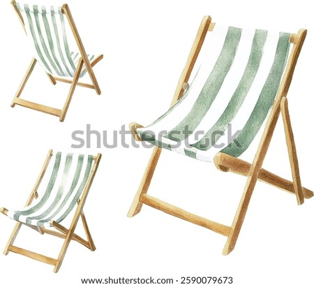 Striped Deck Chair Watercolor  vector illustration