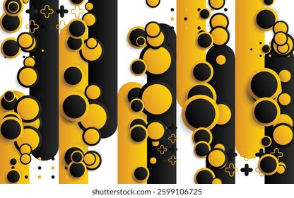 Striped decorative background with black and orange circle pattern, vector, eps10, editable.