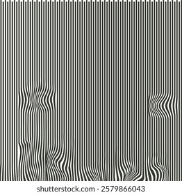 A striped, dense texture or wall with dents located closer to the bottom of the canvas.