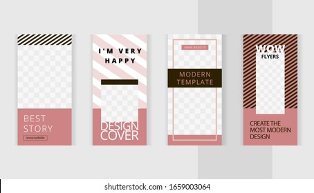 Striped design in delicate beige shades. Set templates for design of social networks, instagram story and print with windows for images. 